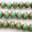25 5 x 6mm Czech Glass Small Rosebud Beads: Oraque Turquoise - Picasso Full