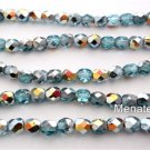 50 4mm Czech Glass Firepolish Beads: Aquamarine - Marea