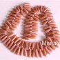 50 3x10mm Czech Glass Dagger Beads: Coral Light Pink / Brown