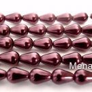 50 6/4mm Czech Glass Pearl Coated Drops: Plum