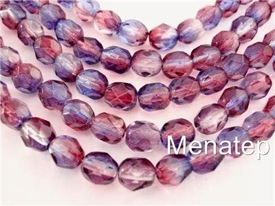 25 6mm Czech Gl. Beads: Dual Coated - Tanzanite/Fuschia
