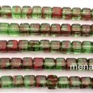 50 5x5mm Czech Gl.Cube:Hurr.Gl.- Bright Green/Oraq. Red