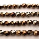 25 6mm Czech Glass Firepolish Beads: Iris - Brown