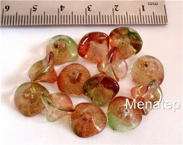 12 10x12mm Czech Glass Three Petal Flower Beads: Dual Coated - Peach/Pear