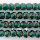 25 4/6 mm Czech Gemstone Donuts: Picasso - Emerald