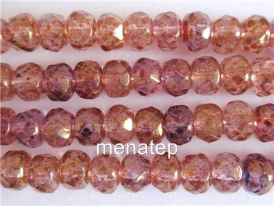25 4/6 mm Czech Gemstone Donuts: Picasso - Rosaline