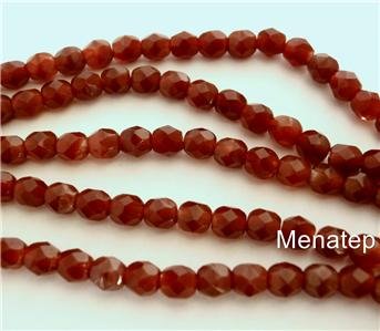 25 6mm Czech Glass Firepolish Beads: Chestnut Coral