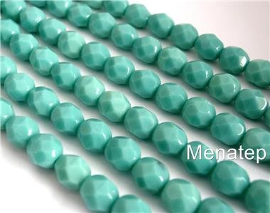 25 6mm Czech Glass Fp. Beads: Oraque - Turquoise