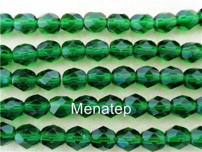 25 6mm Czech Firepolish Beads -- Green Emerald