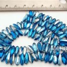 50 3x11mm Czech Glass Daggers: Coated - Capri/Silver