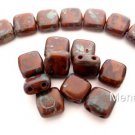 25 6x6x3mm CzechMates Two Hole Tile Beads: Amber - Picasso