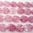 25 12 x 9 mm Twisted Flat Oval Beads: Crystal/Pink