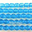 25 6mm Czech Firepolish Beads -- Aquamarine