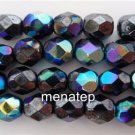 25 6mm Czech Firepolish Beads -- Hematite AB
