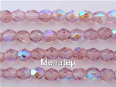 25 6mm Czech Firepolish Beads -- Lt. Amethyst AB
