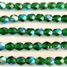 25 6mm Czech Glass Firepolish Beads: Green Emerald AB