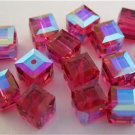1 6mm Swarovski 5601 Crystal Cube -- Fuchsia ABB