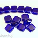 25 6x6x3mm CzechMates Two Hole Tile Beads: Cobalt