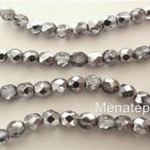 50 4mm Czech Glass Firepolish Beads: Crystal/Silver