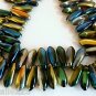 50 3x11mm Czech Glass Daggers: Coated - Marea Blue/Gold