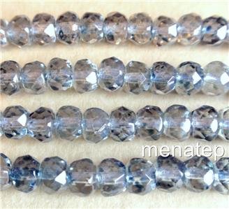 25 4x6mm Czech Gemstone Donuts: Luster Transparent Blue