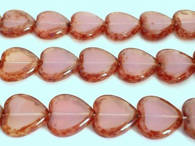 10 15x15mm Window Heart Beads:Milky Trans. Pink-Picasso