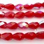 25 7x5 mm Czech Glass Firepolish Teardrops: Siam/Ruby AB