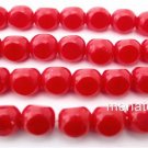 25 6 mm Czech Glass Firepolish Antique Style Triangles: Oraque Red