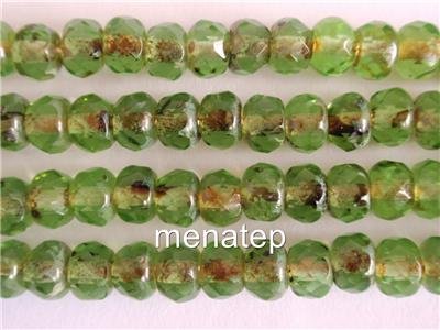 25 4/6 mm Czech Gemstone Donuts: Picasso - Peridot