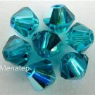 8 4mm Swarovski Crystal Bicones -- Blue Zircon AB