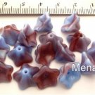 12 13mm Trumpet Flower Glass Beads:Blue/Raspberry Swirl
