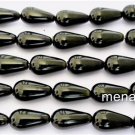 10 15x8mm Czech Glass Pearl Coated Drops: Dark Olive