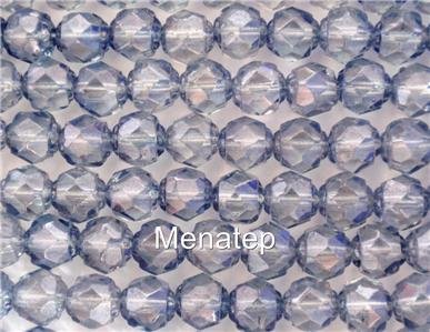 25 6mm Czech Fp. Renaissance Beads: Luster Transp. Blue