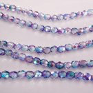 50 4 mm Czech Glass Firepolish Beads: Dual Coated - Purple/Blue AB
