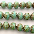 25 5 x 6 mm Czech Glass Small Rosebud Beads: Opaque Turquoise - Picasso Full