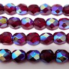 25 6 mm Czech Glass Firepolished Beads - Garnet AB