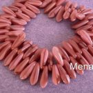 50 3x10mm Czech Glass Dagger Beads: Coral Pink/Brown