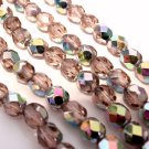 25  6 mm Czech Glass Firepolish Beads: Rosaline - Vitrail