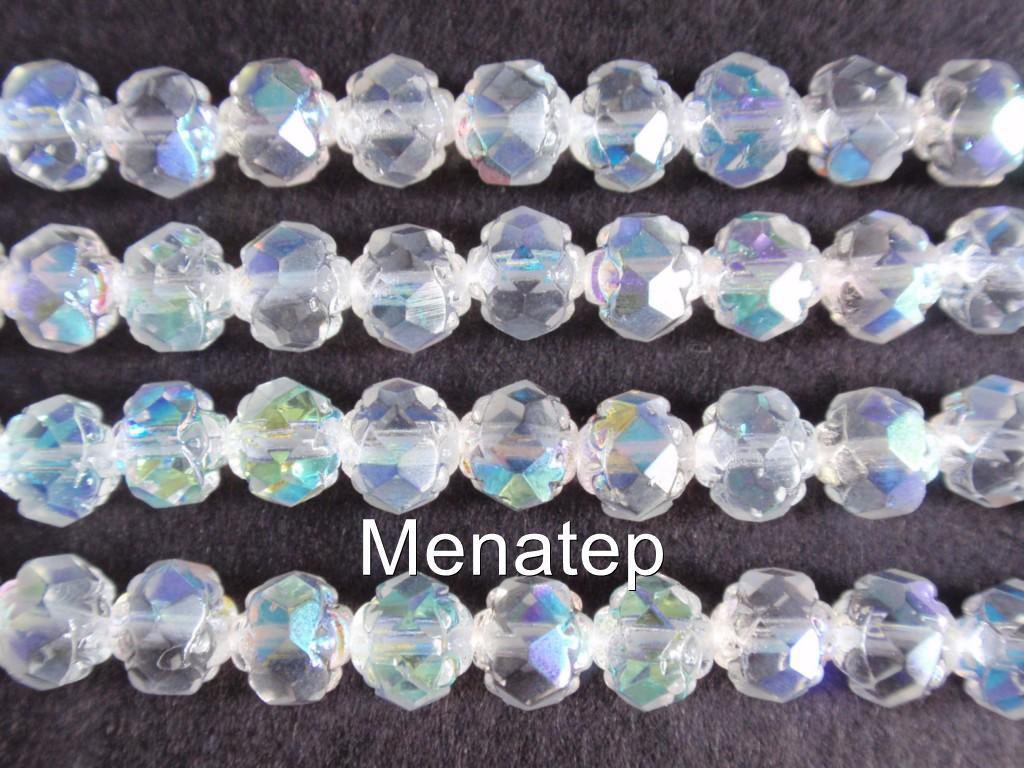 25 5/6mm Czech Fire Polished Small Rosebud Beads - Crystal AB