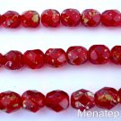 25 6mm Czech Glass Firepolish Beads: Marbled Gold - Siam/Ruby