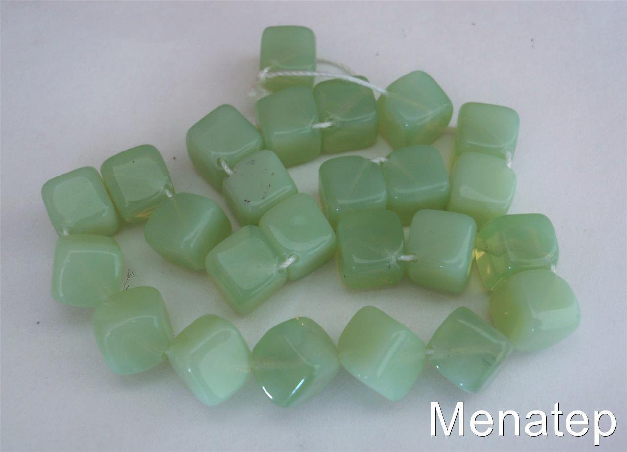 25 8mm Czech Glass Diagonal Hole Cube Beads: Milky Light Peridot