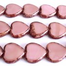 10  15 x 15 mm Czech Glass Window Heart Beads: Coral Pink - Picasso