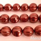 4(Four)  14mm Melon Round Beads: Pearl Coated - Pomegranate