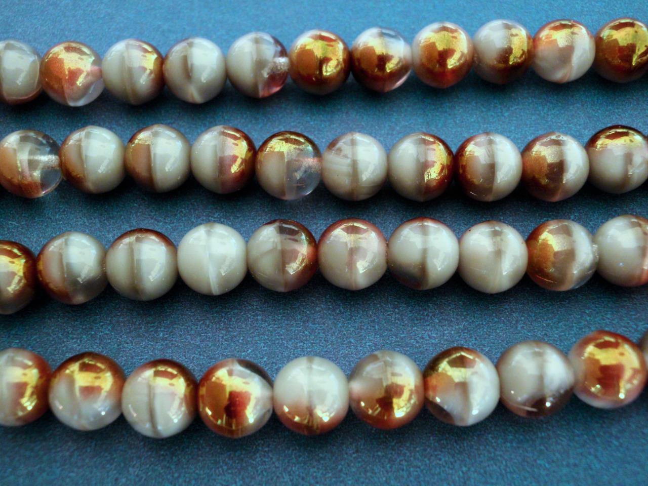 12 8mm Czech Glass Round Beads: Coral Grey - Luster Pink