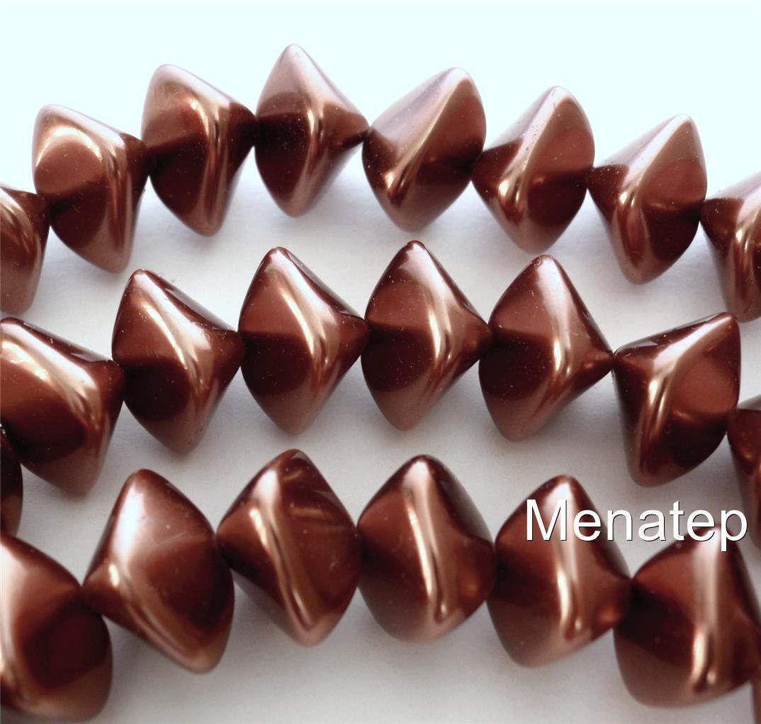 6(Six)  11x15mm Wonky Oval Beads: Pearl Coated - Bronze