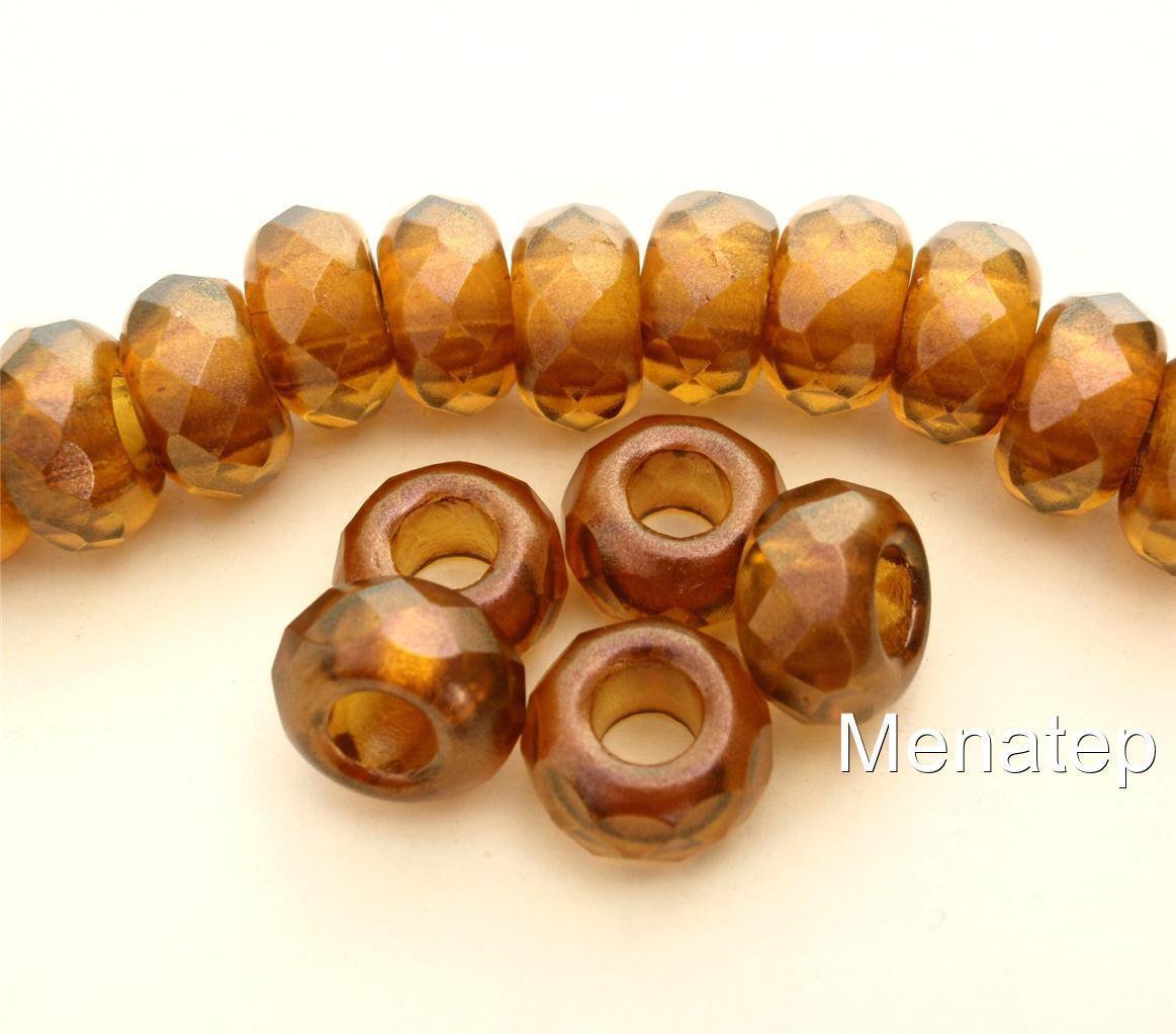 4(Four)  8x13mm Large Hole Rondelle Beads: Pearl Coated - Patina