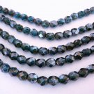 25 6mm Czech Glass Firepolish Beads: Capri Blue - Impasto