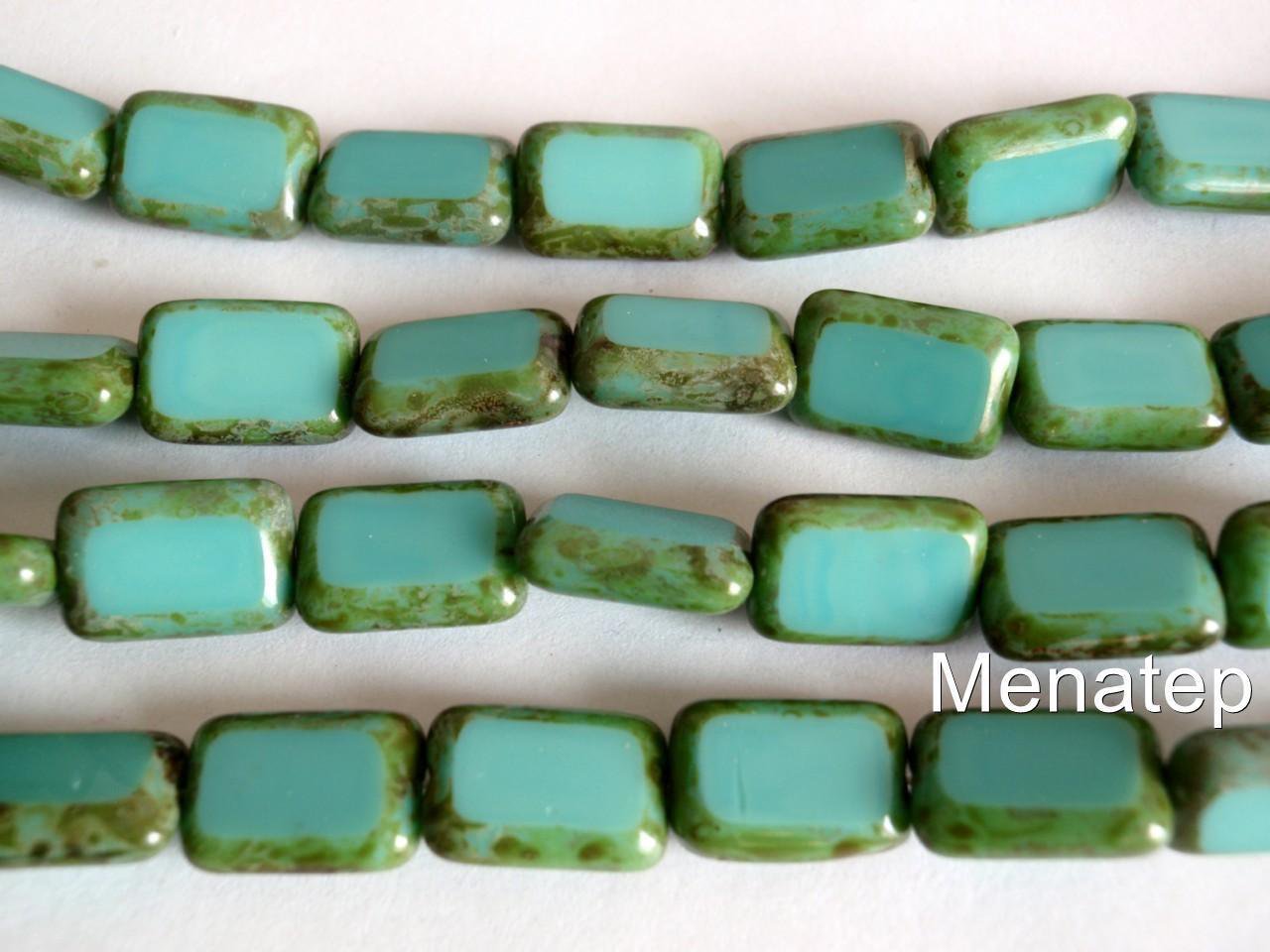 10 12 x 8mm Polished Rectangles: Opaque Turquoise - Picasso