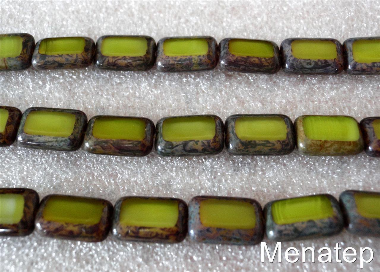 10 12 x 8mm Polished Rectangles: Chartreuse - Picasso