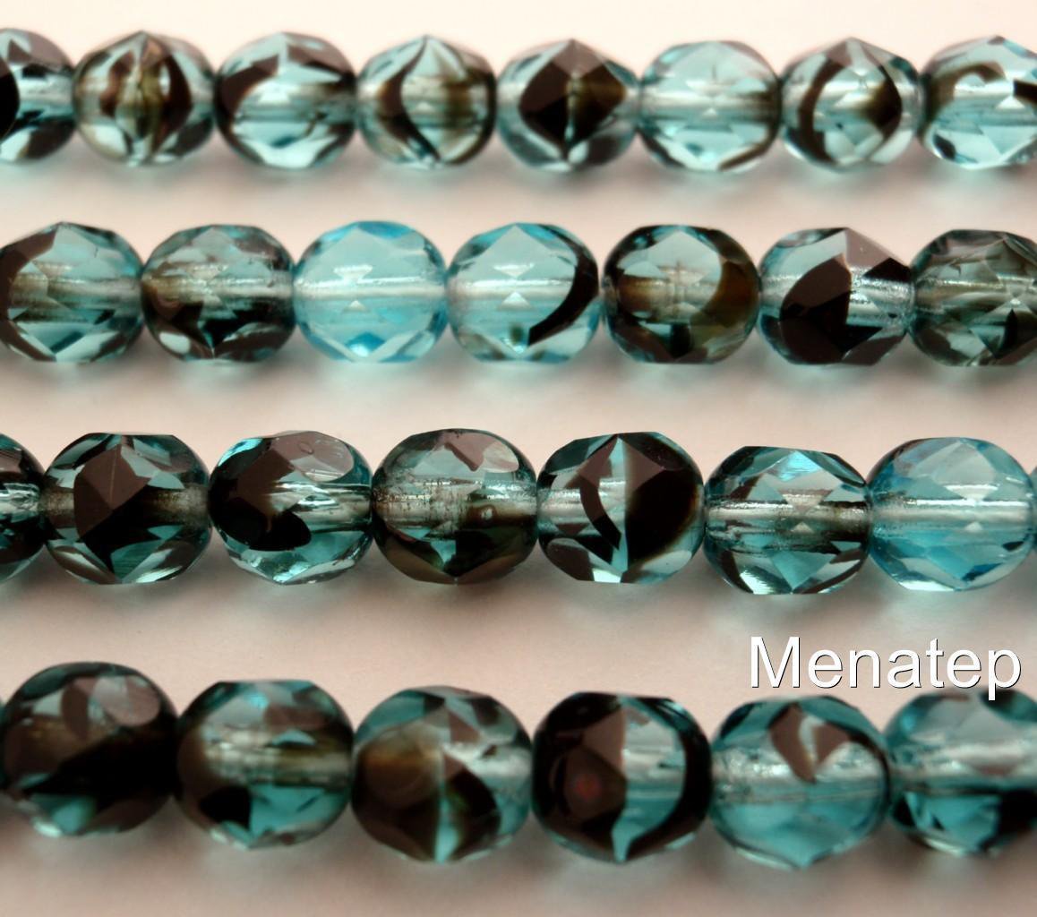 25 6mm Czech Firepolish Beads -- Teal Tortoise